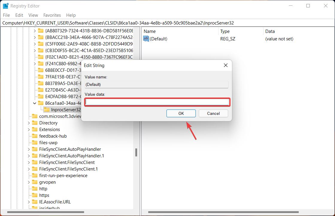Оставить значение пустым и подтвердить