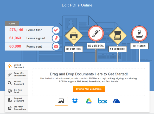PDFfiller: интерфейс для заполнения форм