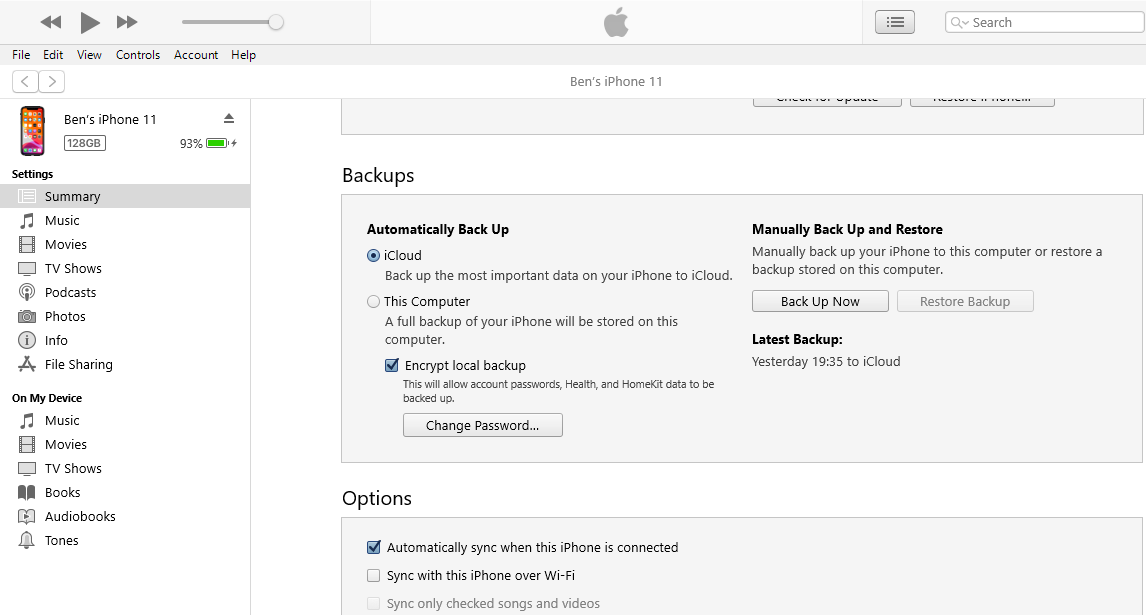 Резервная копия iPhone в iTunes