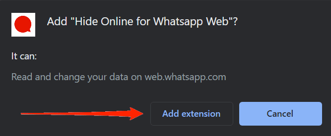 Подтверждение установки Hide Online For Whatsapp Web