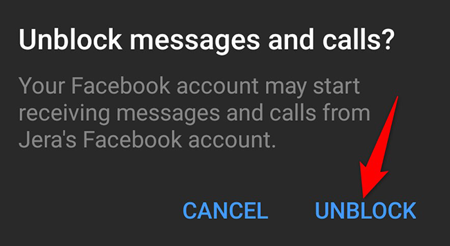 Подтвердите действие, нажав «Разблокировать» в Messenger