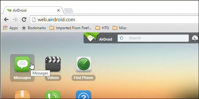 Панель сообщений в AirDroid