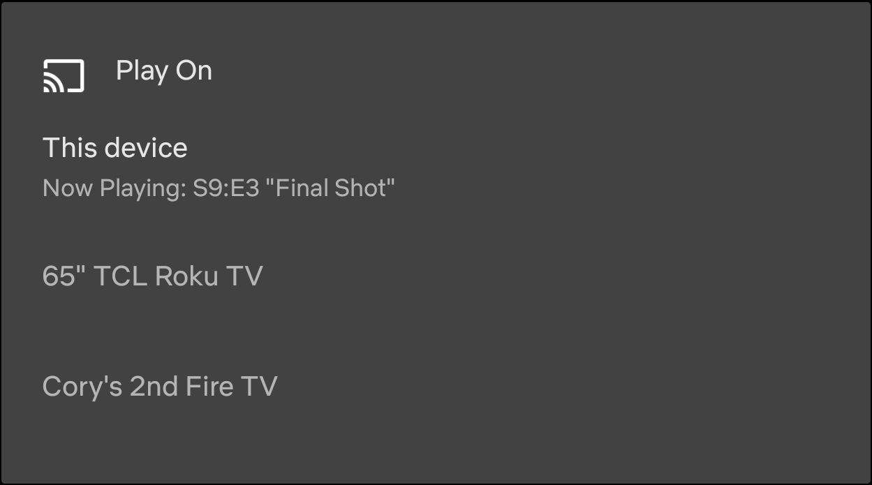 Экран с процессом подключения по cast на Roku