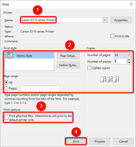 Укажите параметры печати и нажмите «Печать».