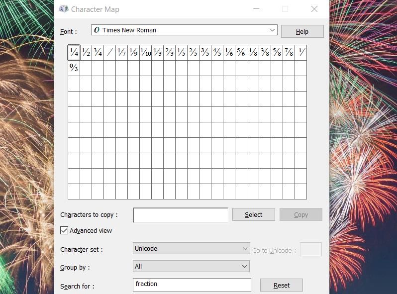 The Character Map app 