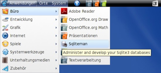 Запуск sqliteman через меню GNOME