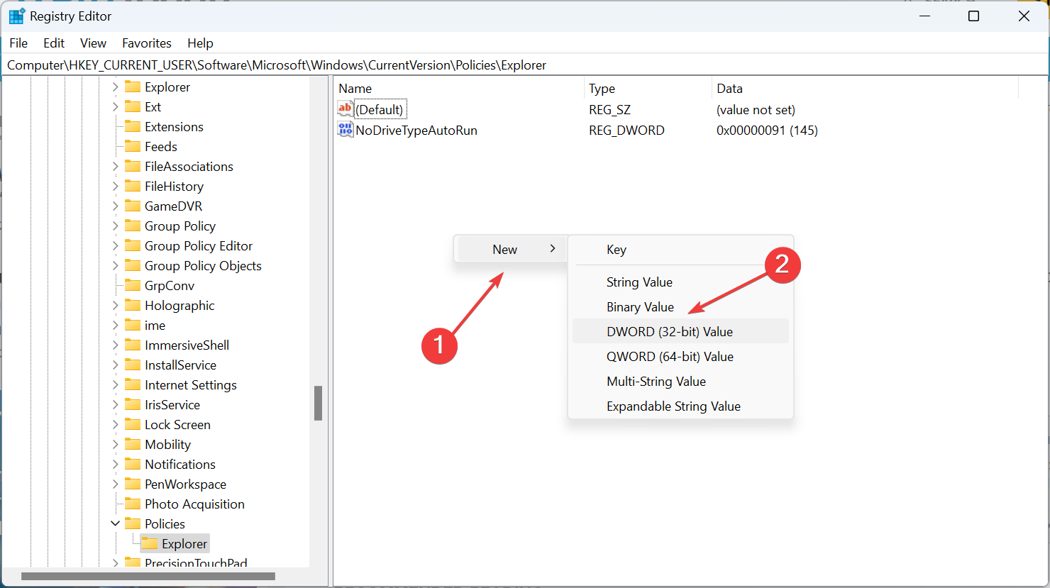 Создание DWORD в реестре для отключения сетевых дисков