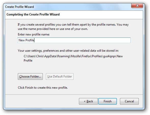 Мастер создания нового профиля в Firefox