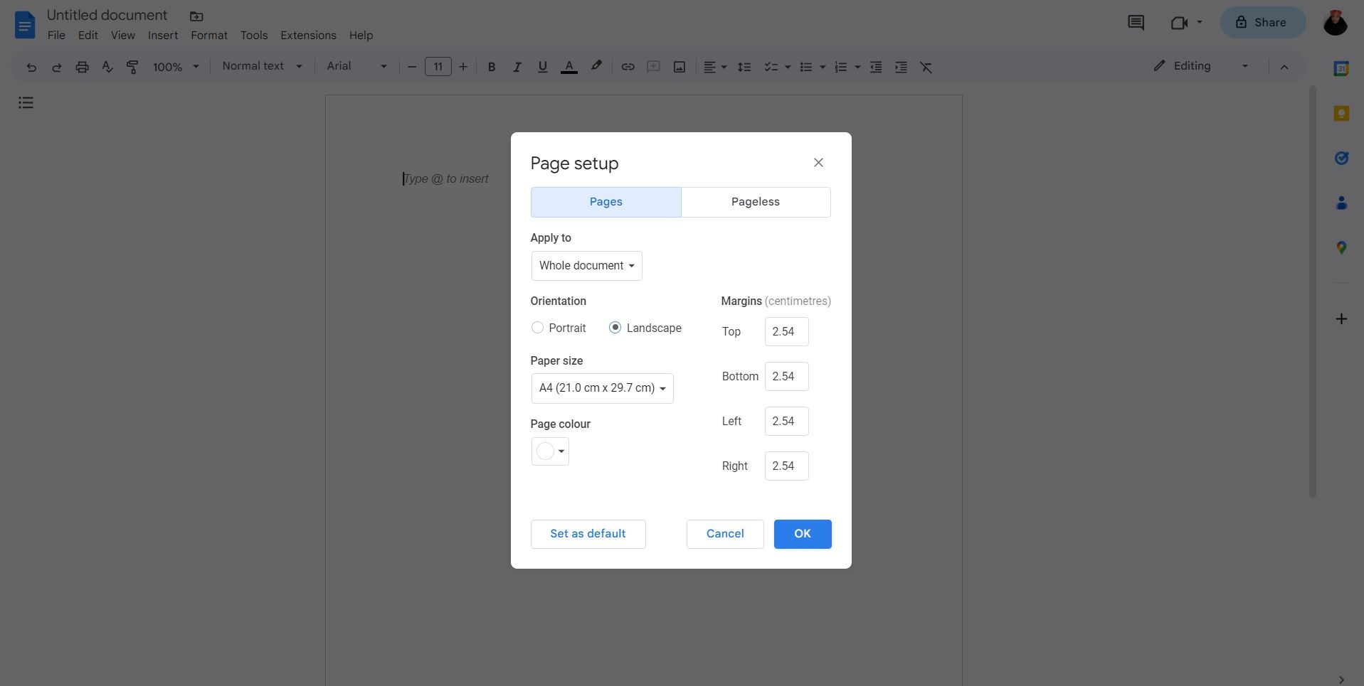 Изменение ориентации страницы на альбомную