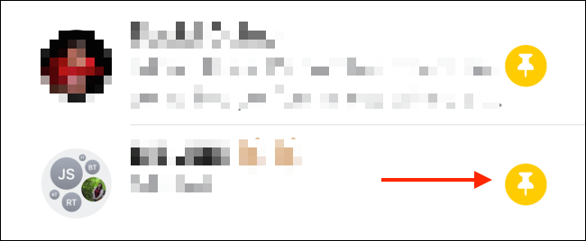 Нажмите значок Закрепить рядом с беседой