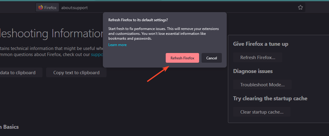 Диалог подтверждения обновления Firefox