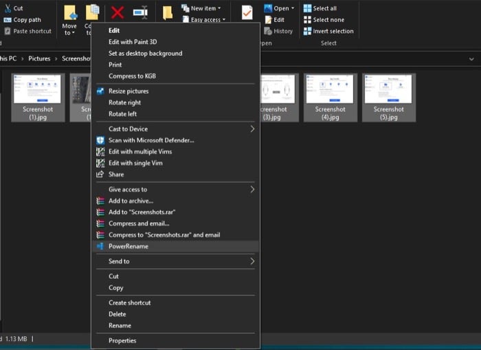 Пакетное переименование — пример диалога и предварительного просмотра в PowerRename