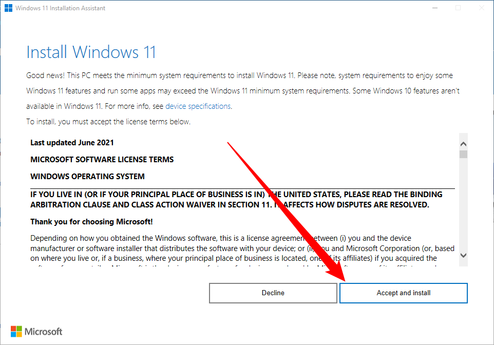Нажмите «Принять и установить».