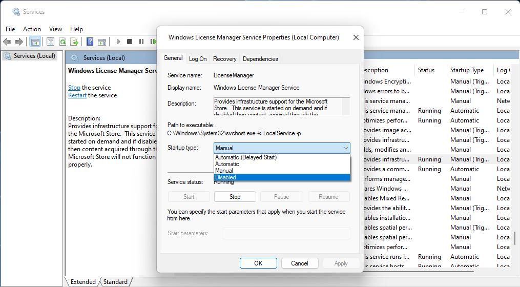Свойства службы диспетчера лицензий Windows
