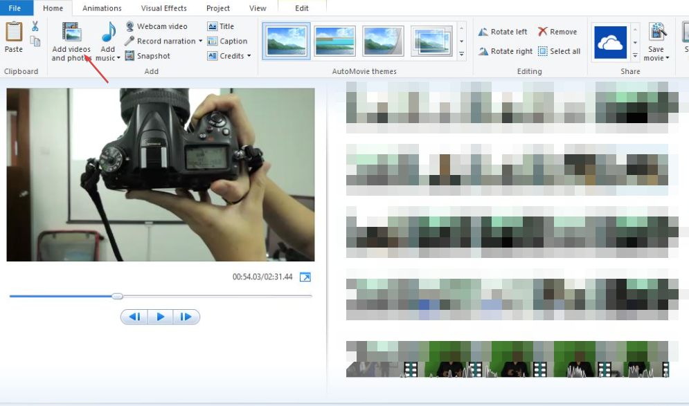 Импорт видео в Windows Movie Maker