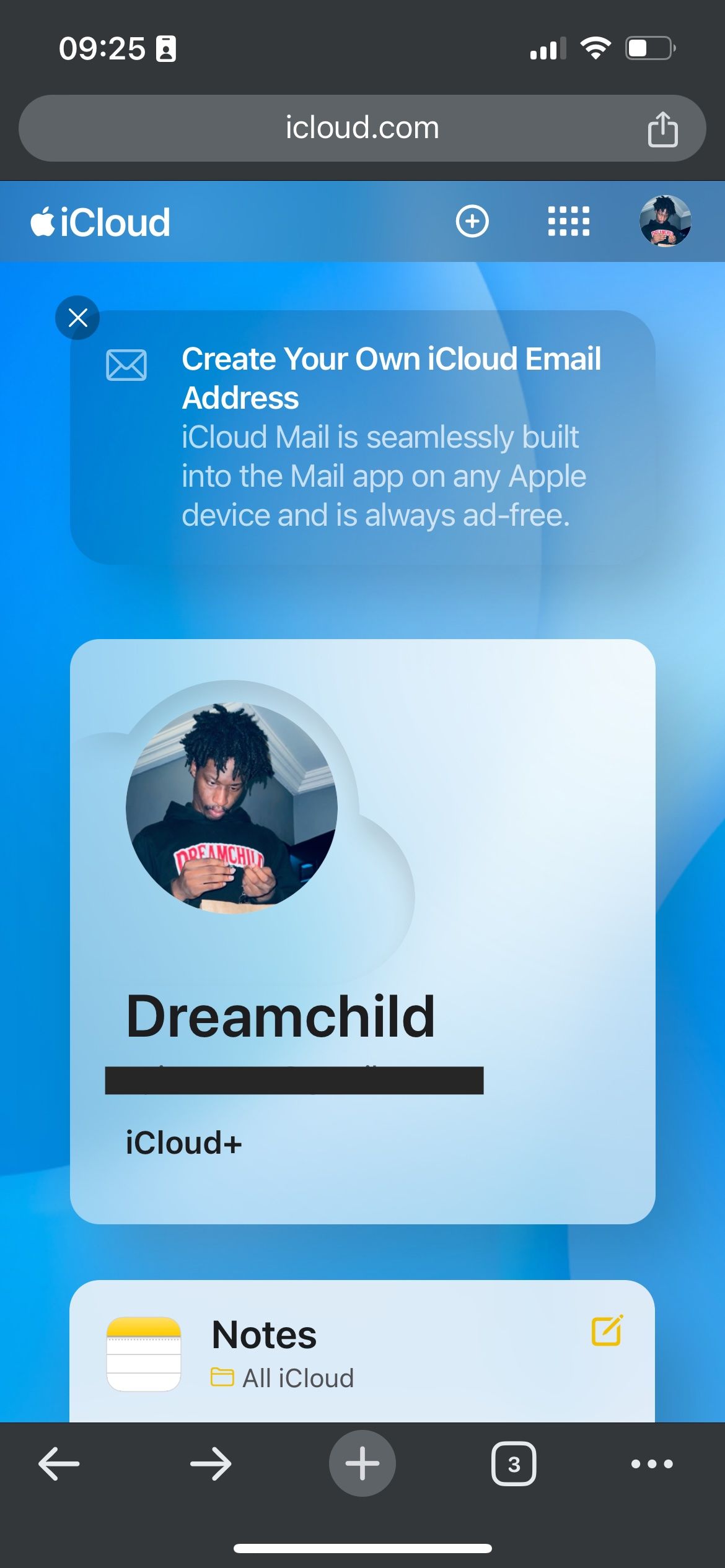 Главная страница iCloud в вебе