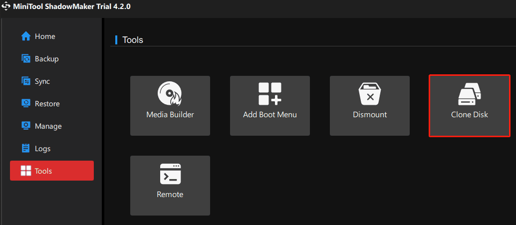 Клон диска в MiniTool ShadowMaker