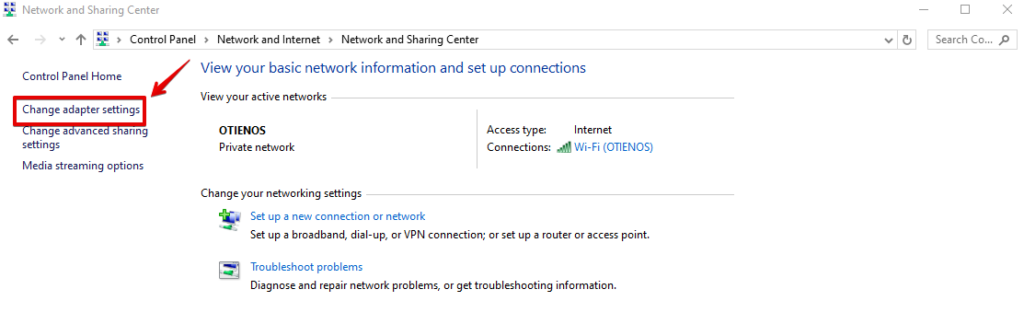 Change adapter settings