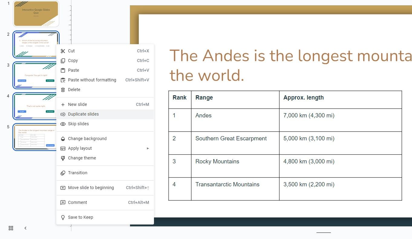 Дублирование слайдов в Google Slides