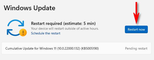 Окно параметров Windows Update с кнопкой