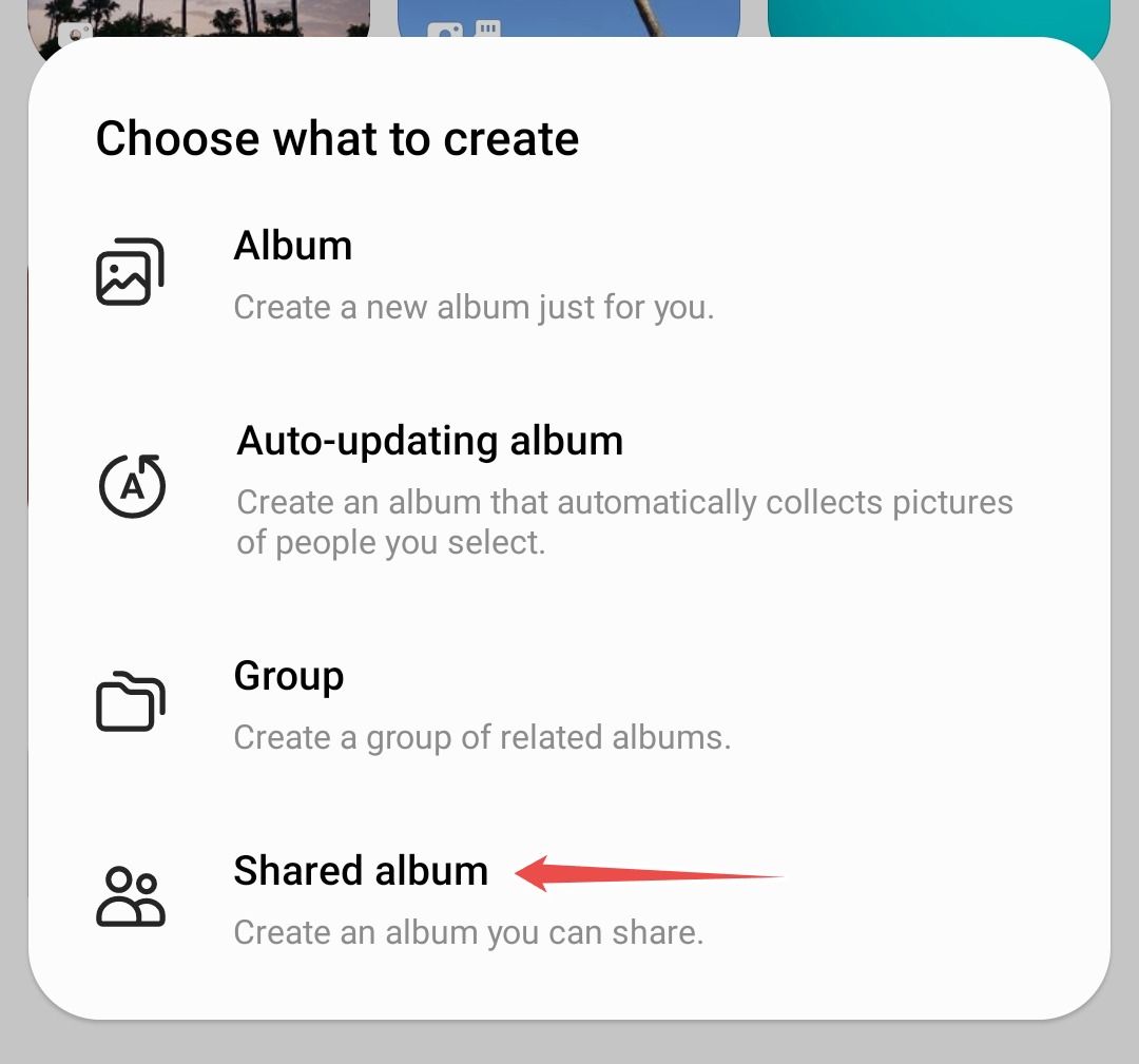 Creating a shared album in Samsung Gallery