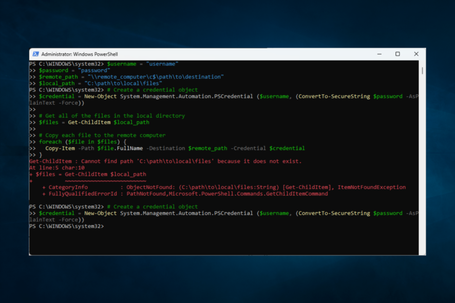 Копировать файлы на удалённый ПК через PowerShell