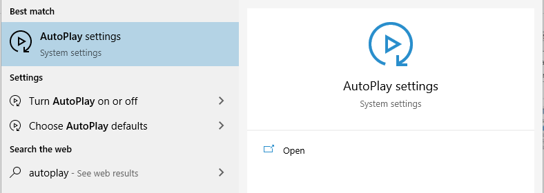 Окно настроек Автовоспроизведения в Windows 10