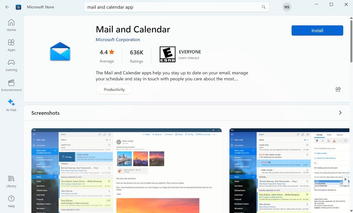 Приложение «Почта и Календарь» в Microsoft Store