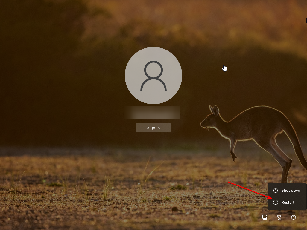 Экран входа: меню питания и перезапуск