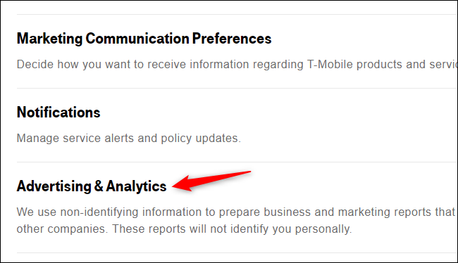 Нажмите «Advertising & Analytics».