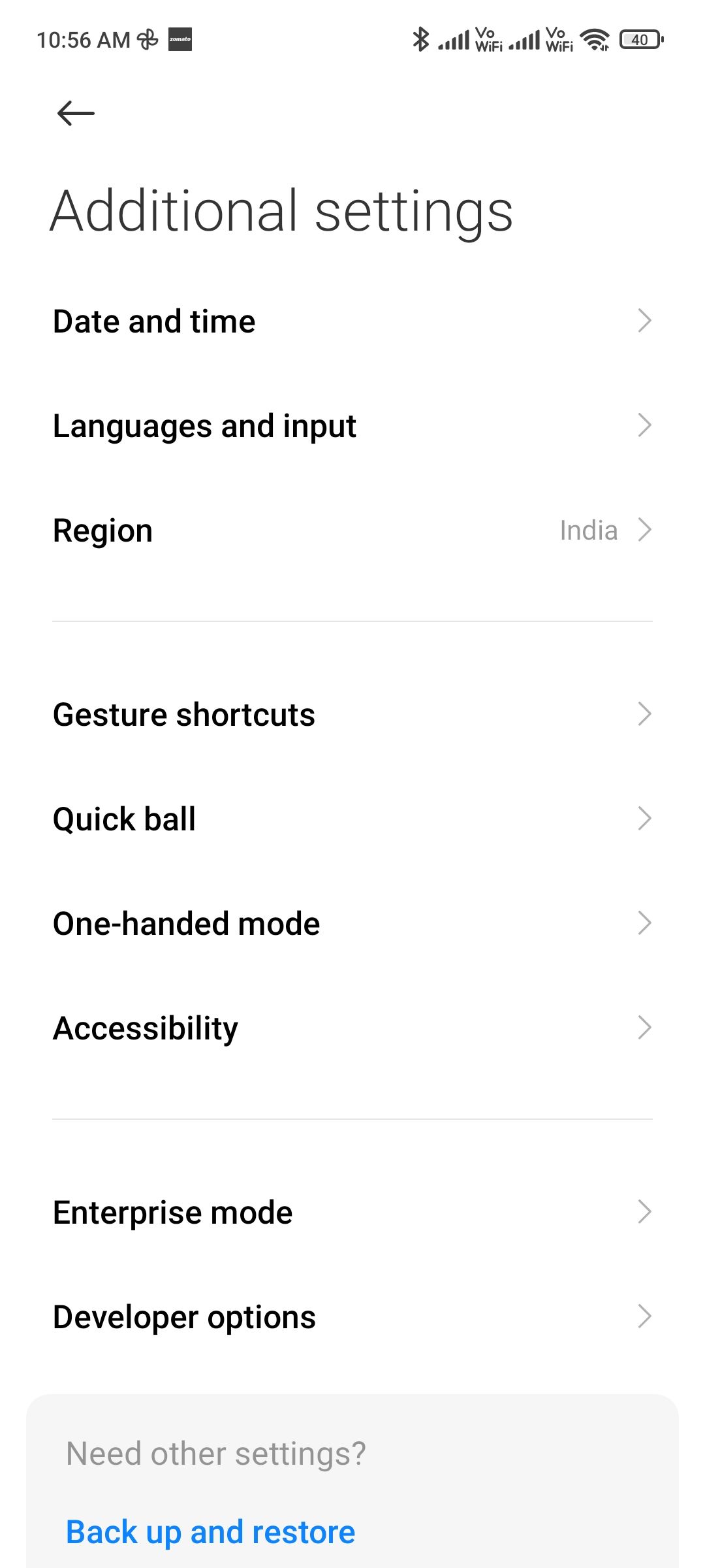 Developer settings menu in MIUI
