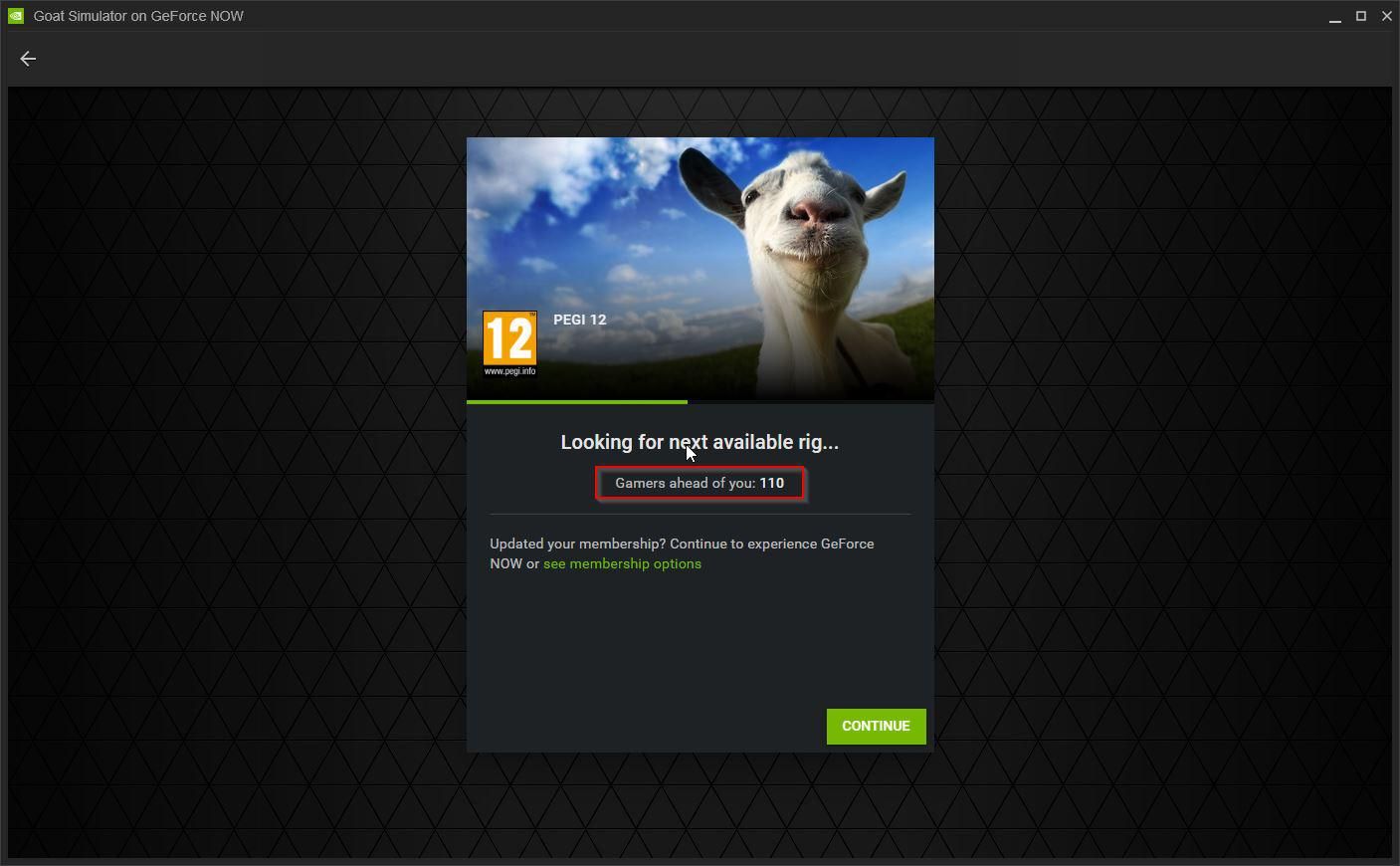 Очередь ожидания запуска игры в GeForce NOW