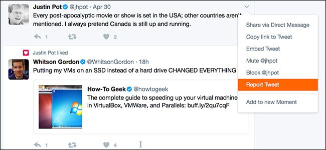 Как сообщить о твите в Twitter
