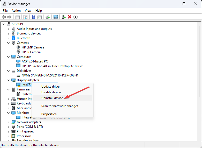 Удаление устройства