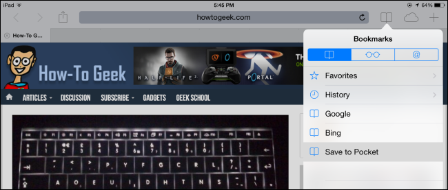 Запуск bookmarklet в Safari на iPad через меню закладок