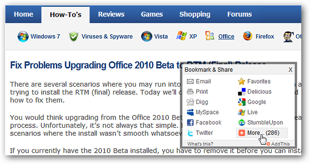 Работа функции AddThis из комбинированного меню