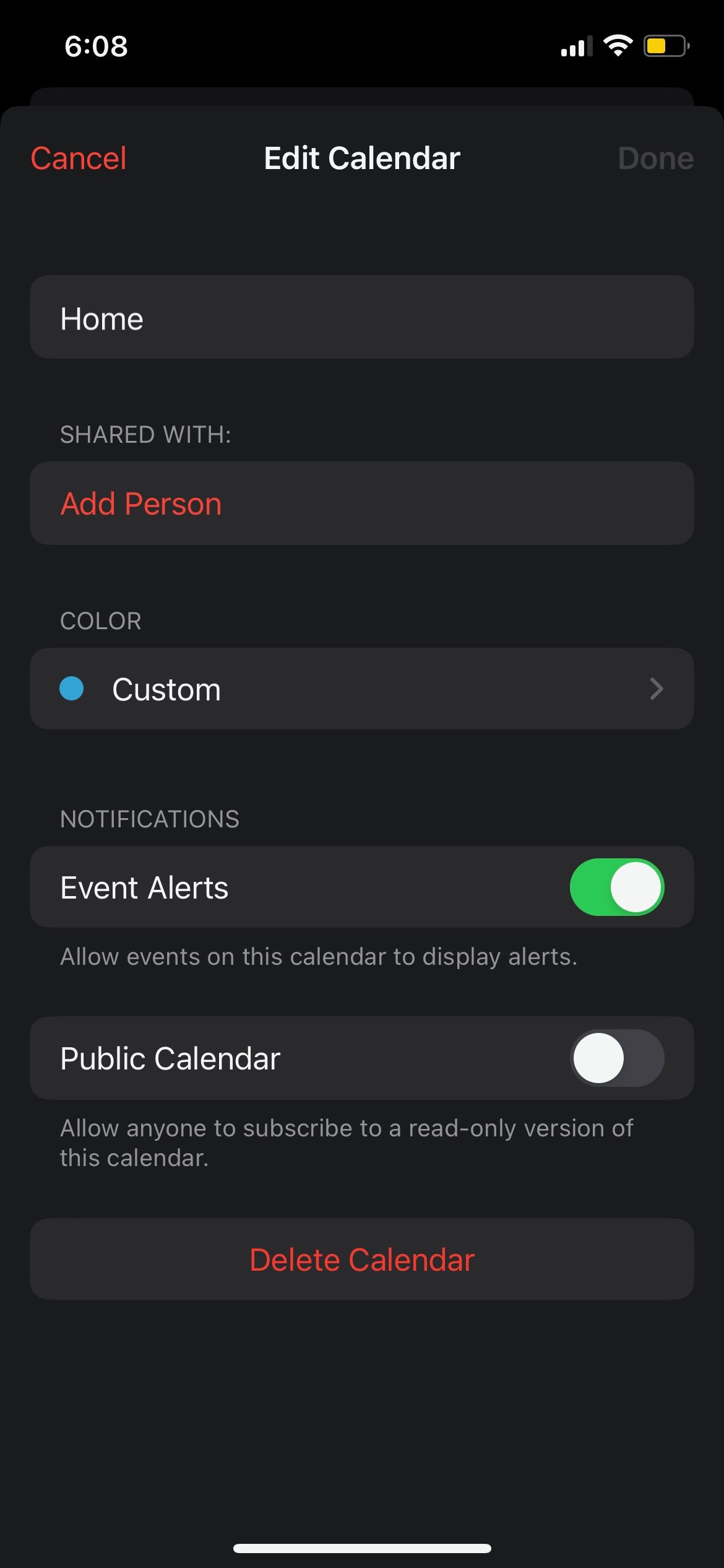 Editing a Calendar iPhone