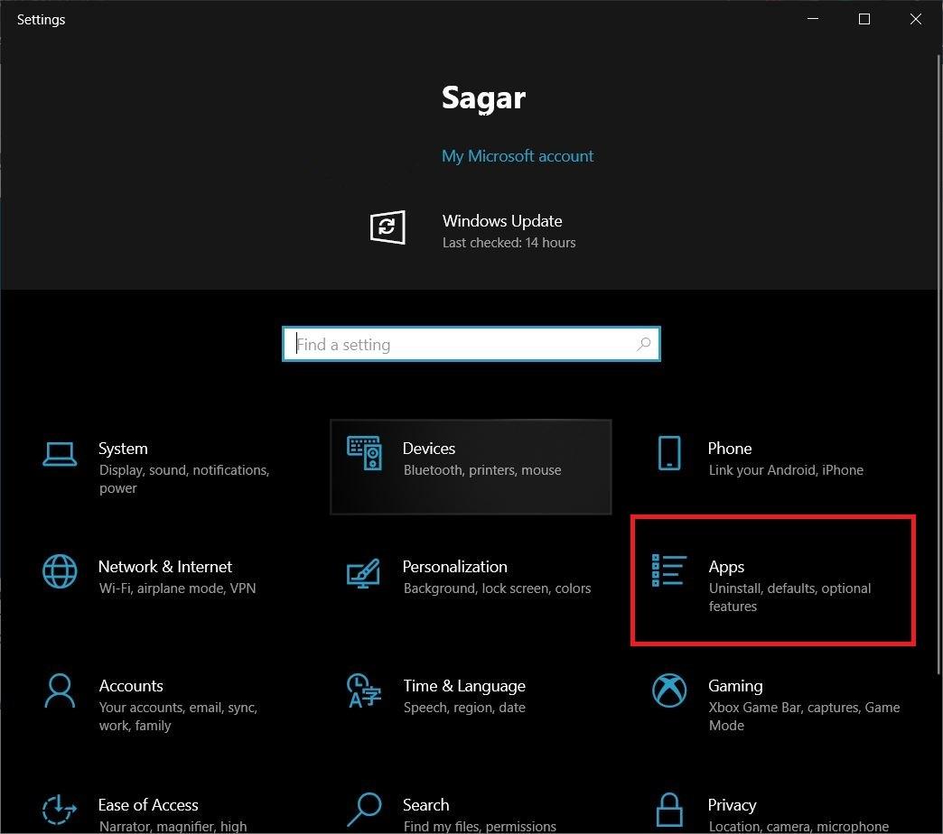 Откройте «Параметры» и выберите «Приложения»