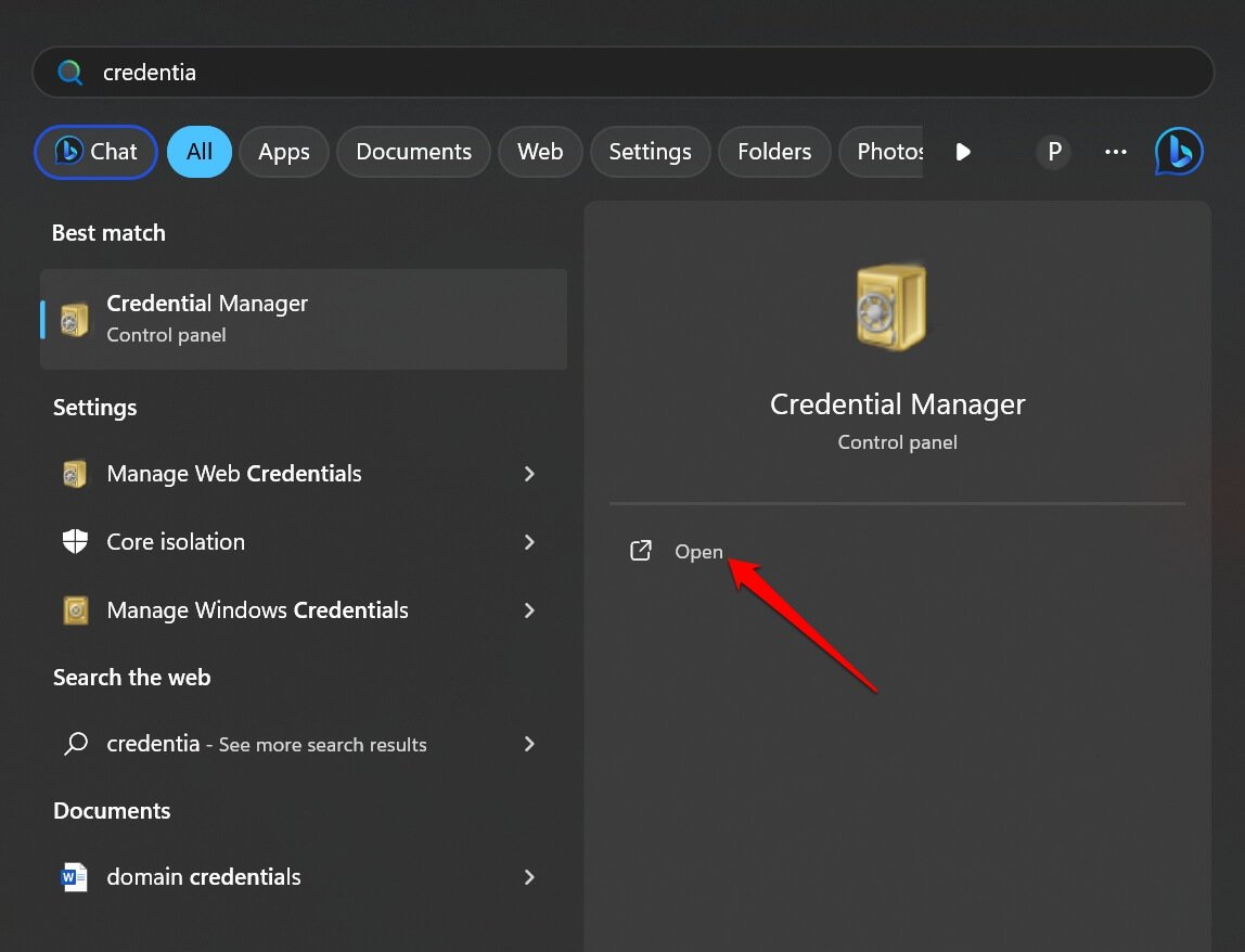 Открытие Диспетчера учётных данных Windows