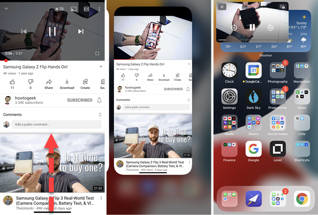 Go to the Home Screen to put the video in PiP.