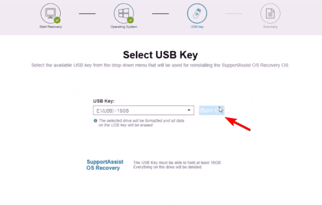 Выбор USB-ключа для записи образа