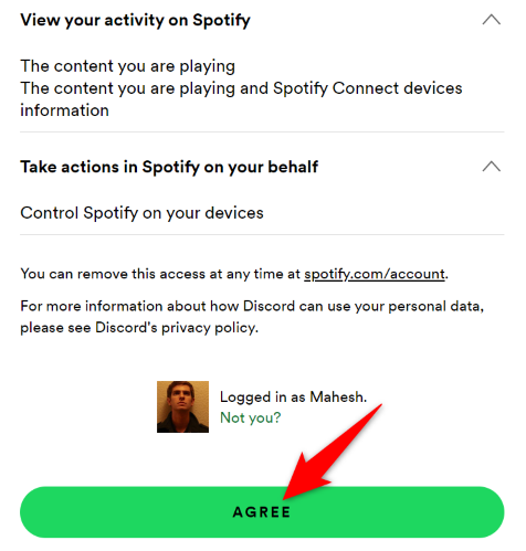 Подтвердите доступ Spotify для Discord
