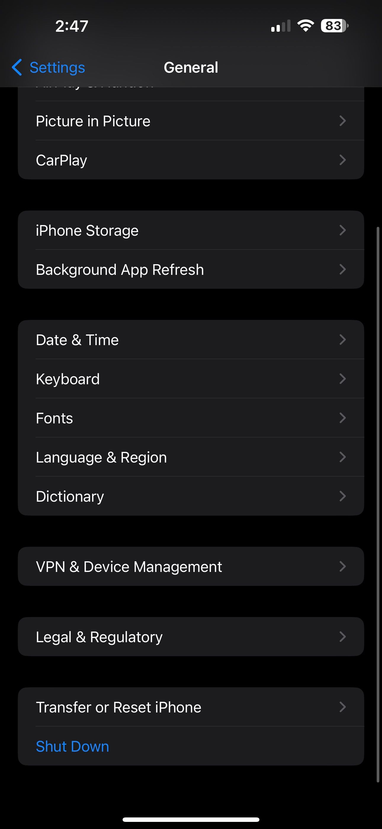 iPhone General Settings