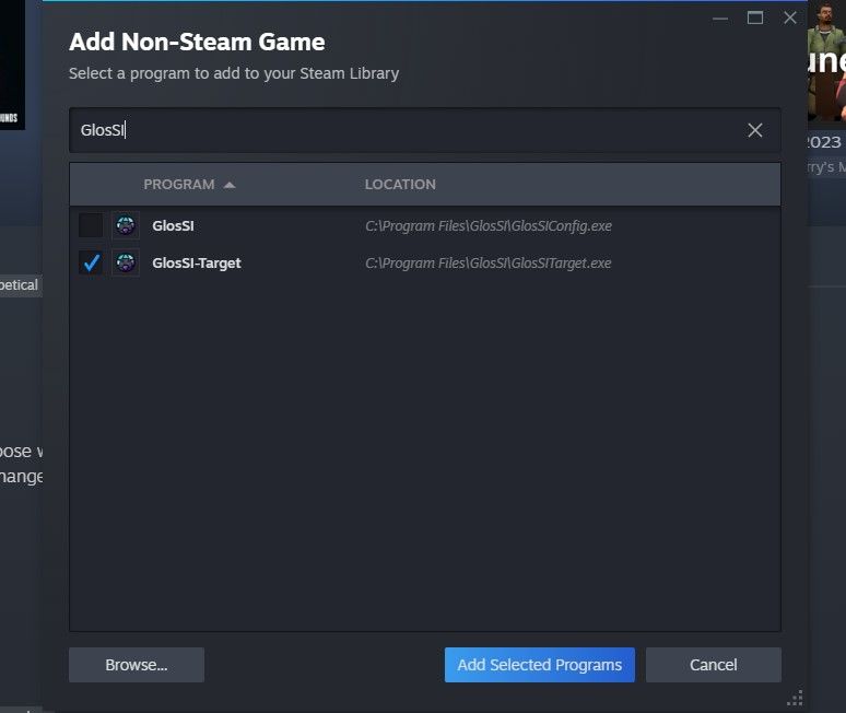 Добавление GlosSI-Target в Steam