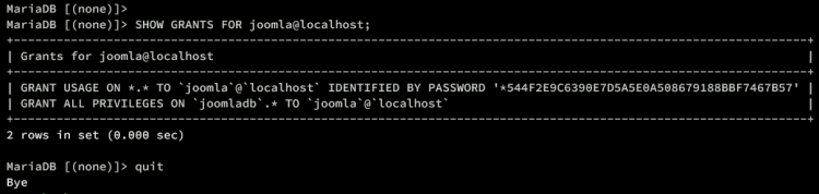 Проверка привилегий пользователя MariaDB