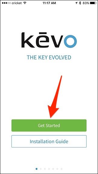 Первый экран приложения Kevo с кнопкой Начать