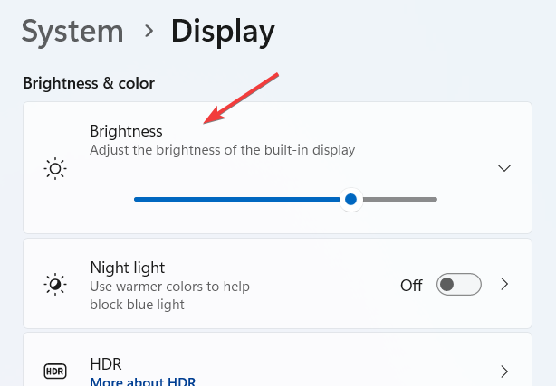 Регулировка яркости в Параметрах