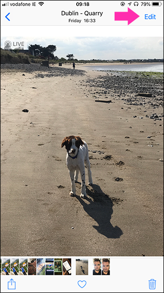 Экран редактирования Live Photo — интерфейс «Изменить»