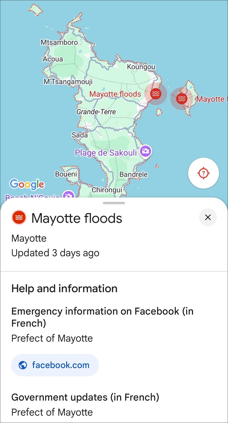 Информация об авариях и чрезвычайных ситуациях в Google Maps