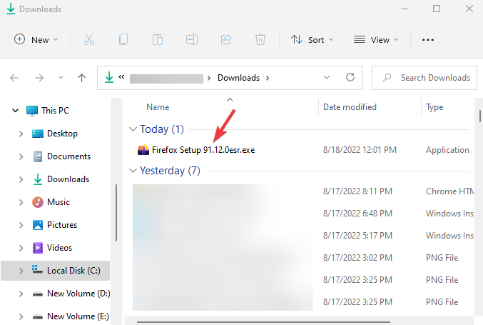 Открытие установщика Firefox ESR